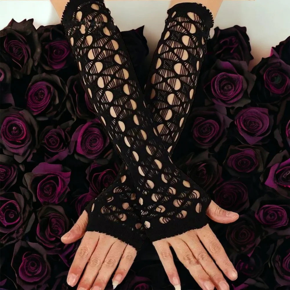 Black Hollow Out, Elegant Decorative Arm Cover, Leisure Style Fingerless Sleeves